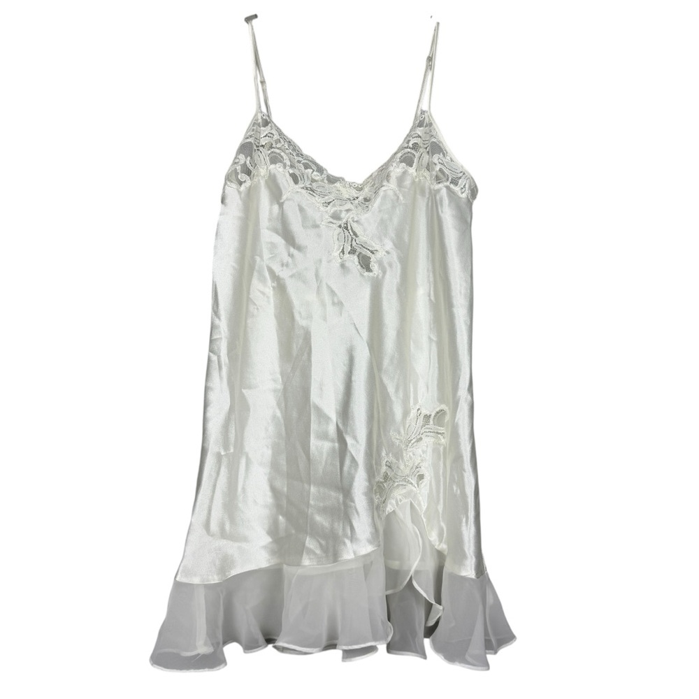 Oscar de la Renta White Satin Lace-Trim Mini Dress